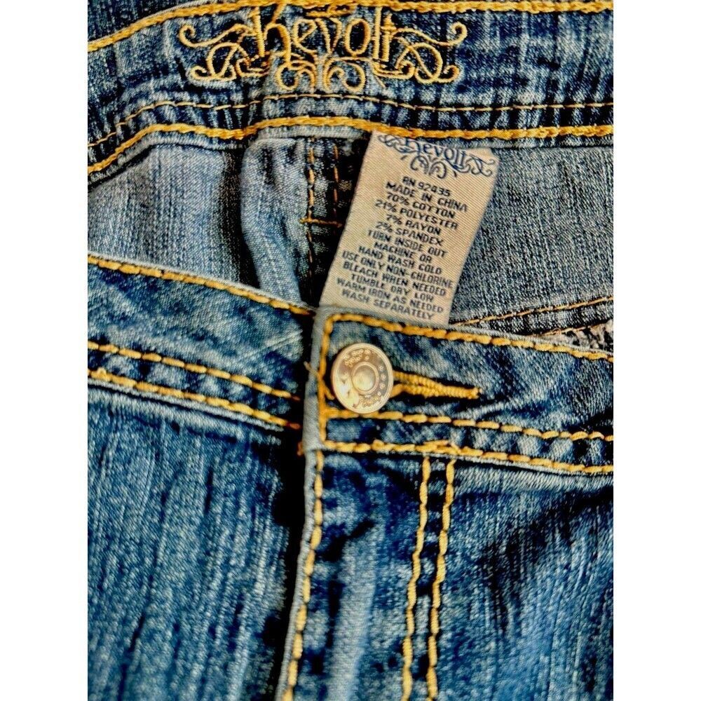 Revolt Y2K Low Rise Skinny Jeans Womens Size 12 Blue Faded Embroidered - Picture 6 of 8